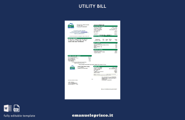 modello di bolletta delle utenze ECUA USA in stile verificato